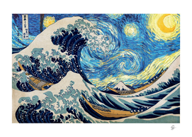 The Great Wave of Kanagawa painting Hokusai starry