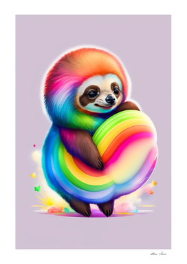 Colorful baby sloth with rainbow colors fantasy kids poster