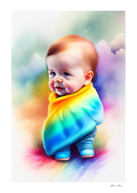 Cute little baby poster with rainbow colors