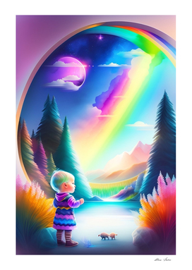 Cute baby rainbow colors in a fantasy world colorful poster