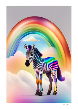 Cute zebra with rainbow colors 3D art colorful zebra poster