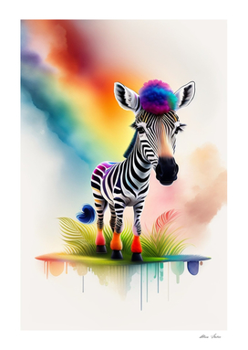 Watercolor zebra with rainbow colors watercolor style art