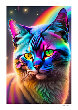 Cute cat colorful with rainbow colors neon lights
