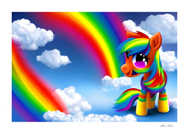 Beautiful colorful pony poster rainbow colors for kids room