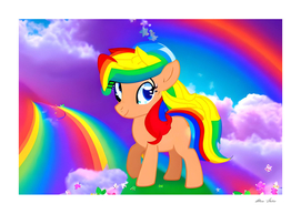 Cute Pony with Rainbow Colors in a Fantasy World