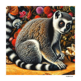 Ring-tailed lemur(in the style of Pieter Bruegel the
