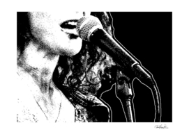 Woman singing black and white graphic