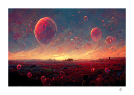 fantasy world red bubbles landscape nature