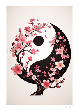 DreamShaper_v6_logo_Ying_Yang_with_cherry_blossom_1