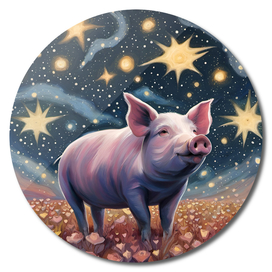 Pig Under the Starry Night Sky