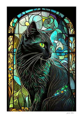 Stained Glass Black Cat Windows