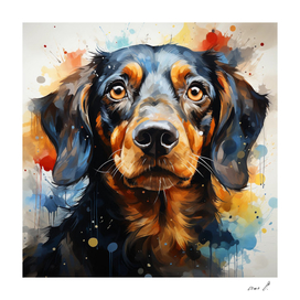 painting of a dog with a colored background