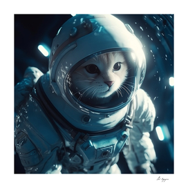 Cat Astronaut suit floating in space