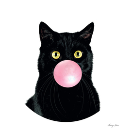 Black Cat Blowing Bubble