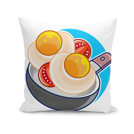 fried eggs in a frying pan and egg shell