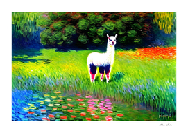 Cute Llama Monet Style Painting