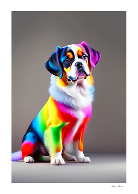 Colorful little cute dog with rainbow colors for kids room