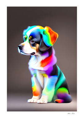 Cute dog with rainbow colors