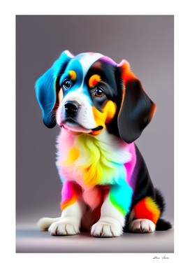 Colorful cute dog with rainbow colors