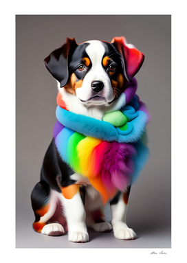 Colorful beautiful dog with rainbow colors.