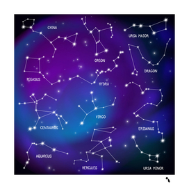 realistic night sky poster with constellations
