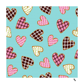 seamless pattern with heart shape cookies with sugar