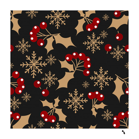 christmas pattern with snowflakes berries