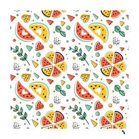 seamless hipster pattern with watermelon mint geometry