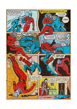 Comic book retro super hero fighting scene