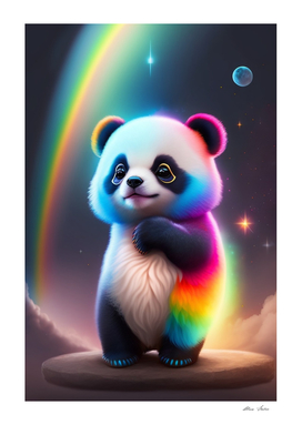 Colorful panda bear with rainbow