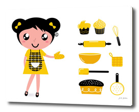 Kitchen girl : yellow and black Original art