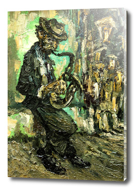 street musician with saxophone