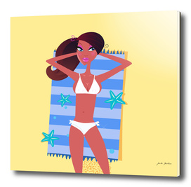 Beach yoga woman on sunny beach