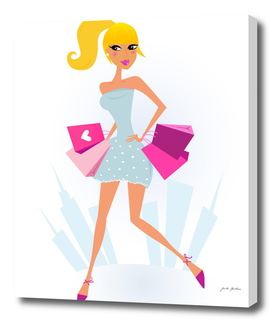 Blond model woman with Shopping bags