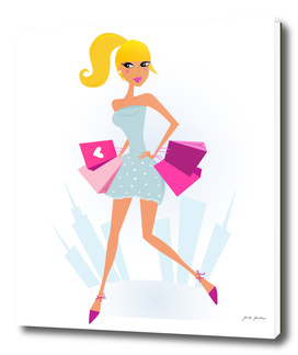 Blond model woman with Shopping bags