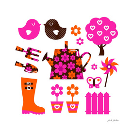 New spring original illustration : brown pink