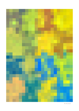 geometric square pixel abstract in yellow blue green brown