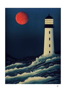 lighthouse lunar eclipse blood moon