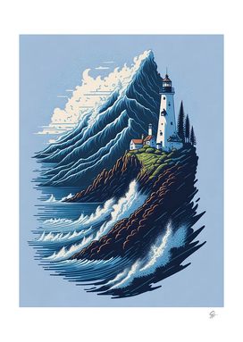 lighthouse sea waves