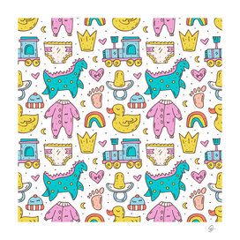 baby care stuff clothes toys cartoon seamless pattern