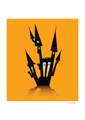 Halloween castle silhouette : black orange