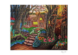 cottage in flowery forest