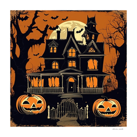 haunted house halloween vintage retro style art (17)