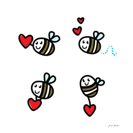 Cute hand-drawn bee characters on white