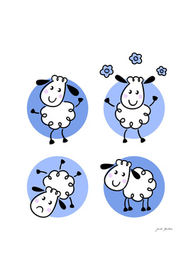 Cute stylish hand-drawn Sheeps : blue white