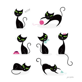 Black cats : art illustration on white
