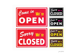 Open / Closed shopping signs / red, brown