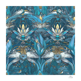 Floral Paradise Blue Illustration