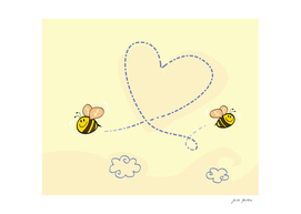 Cute lady bees / on yellow