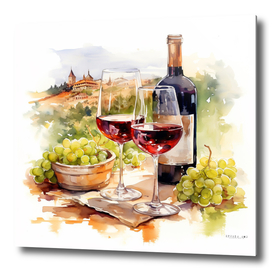 Wine glass and vine yard